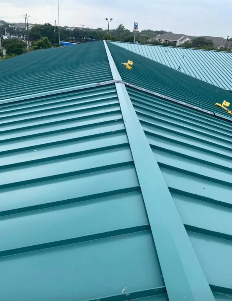 Green commercial metal roof ridge and valley for Metal Roof Repair in Royse City